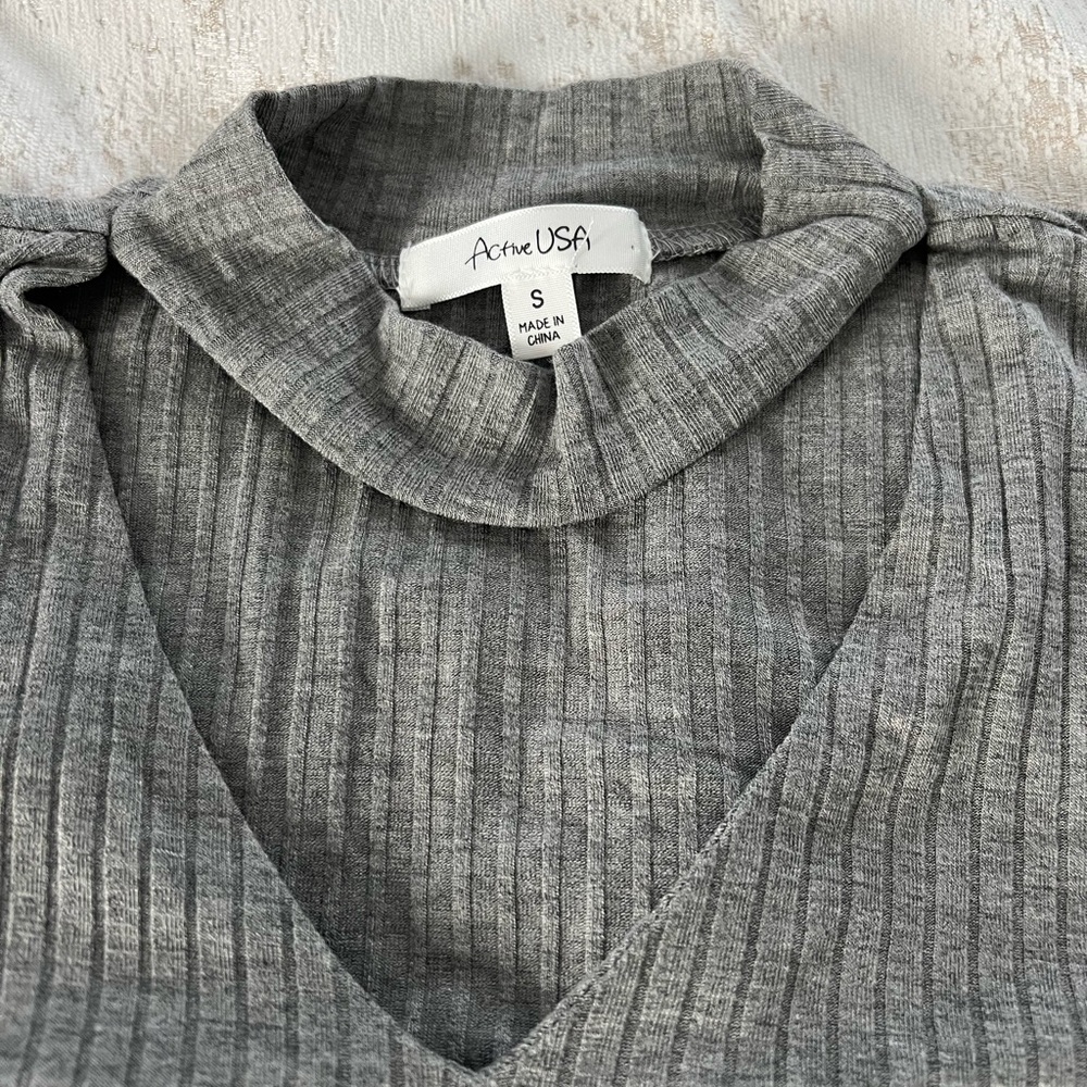 Active USA Charcoal Ribbed Cowl Neck Sweater